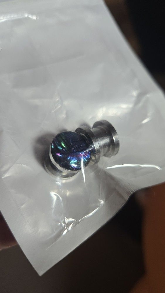 Abolonie Shell, 10mm Plugs, Stainless Steel, Screw Back