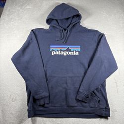 Patagonia Hoodie Mens 2XL Fade Navy Blue P-6 Logo Uprisal Pullover Regular Fit