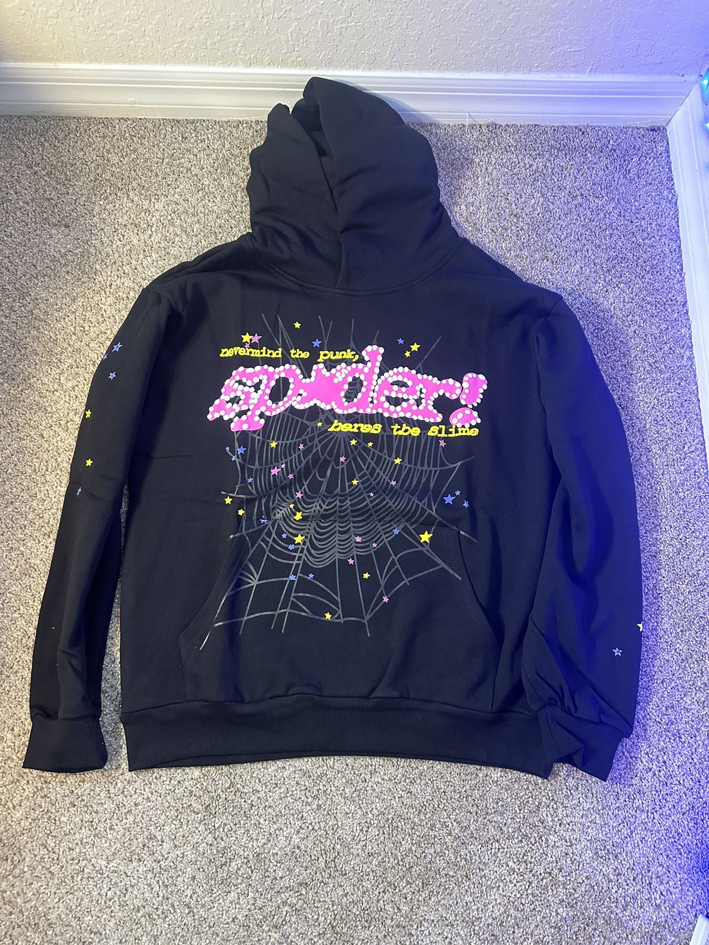 Sp5der Hoodie Black And Pink Small