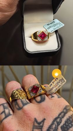 Wow 🤯!! Men’s 925 Sterling Silver Gold-Tone Ring – Ruby Red & White Sapphire – Size 10