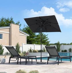 Patio Umbrella + Heavy-Duty Base Set – Gray/Black