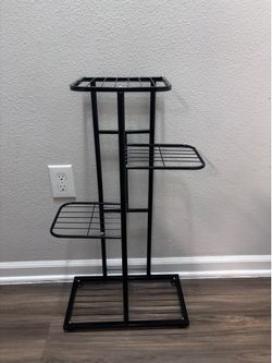 Modern Freestanding Plant Stand with Wood Base – Multi-Tier Indoor Plant Shelf (Black)