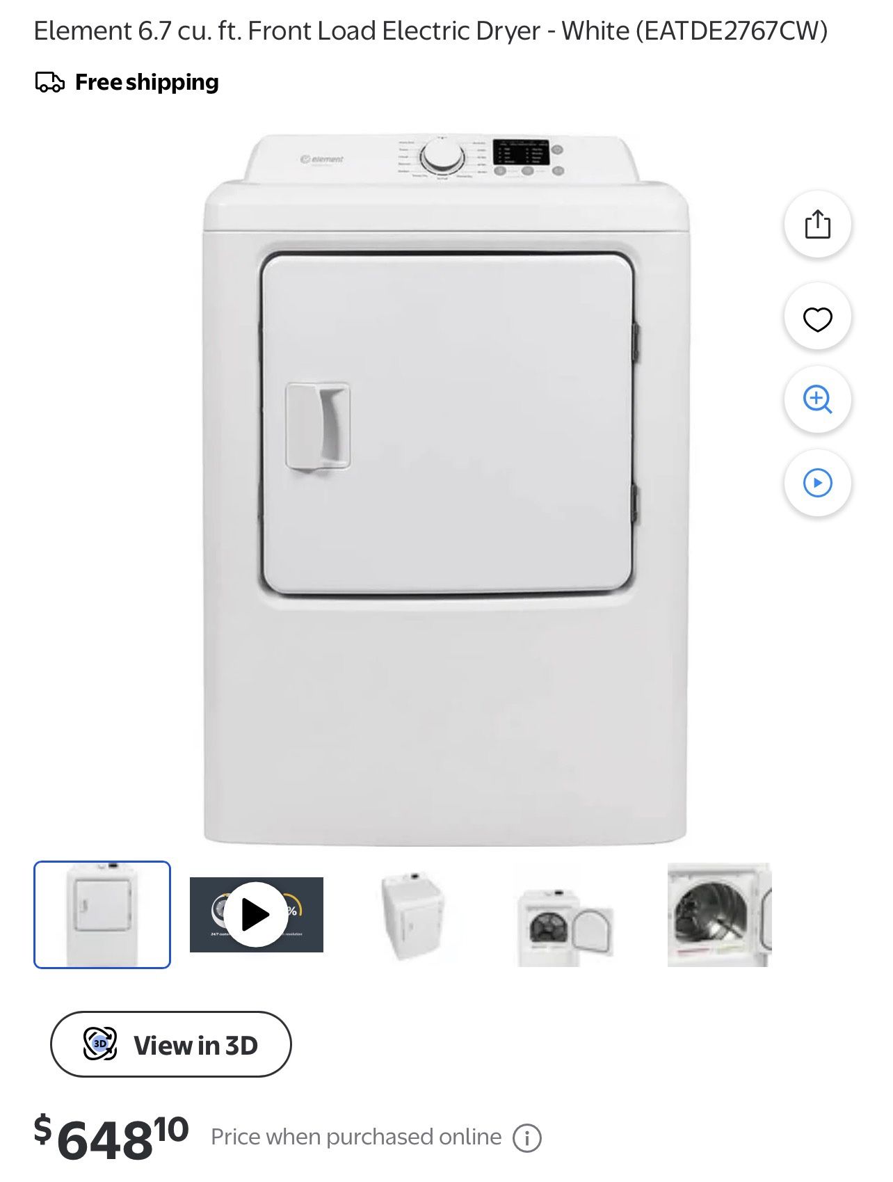 Element 6.7 cu. ft. Front Load Electric Dryer