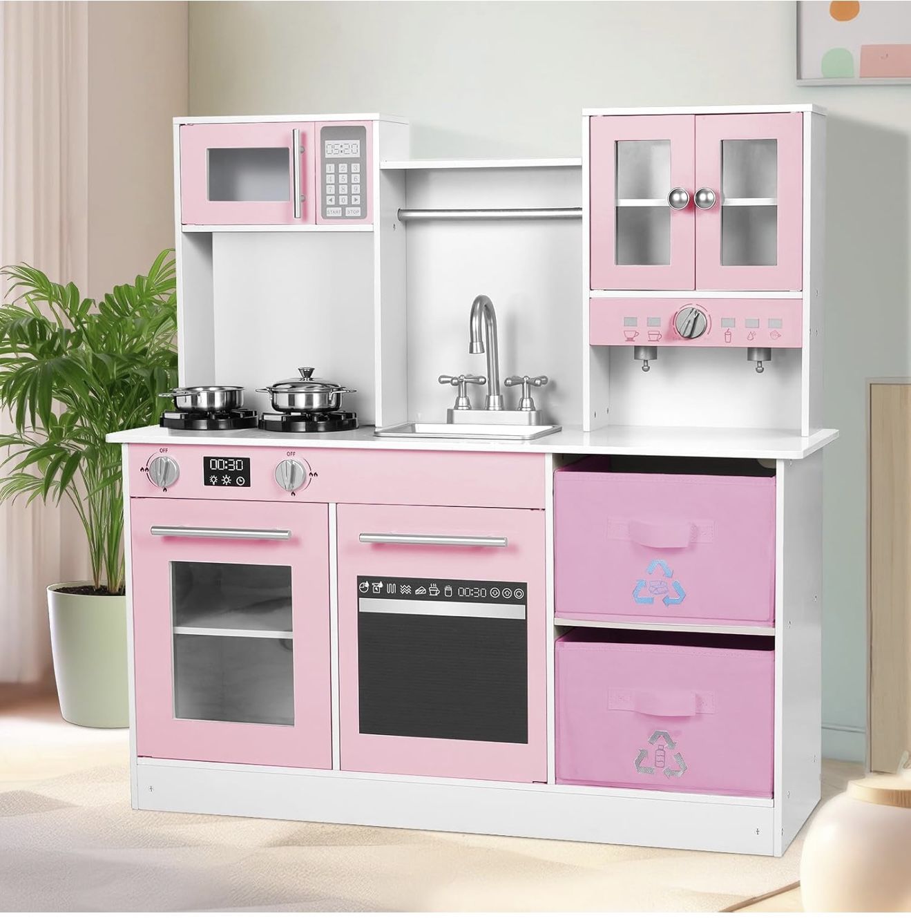 WOODEN PINK TOY KITCHEN  BOXED