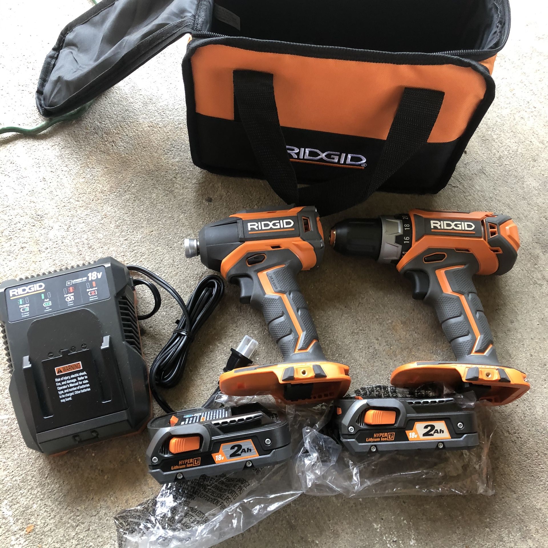 RIDGID 18-Volt Lithium-Ion Cordless Brushless Hammer Drill and Impact Driver 2-Tool Combo Kit with (2) 2.0 Ah Batteries, Charger