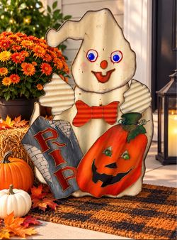 🎃 Vintage-Style Metal Halloween Ghost Decoration