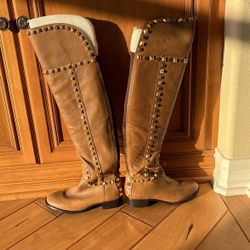 Brown Tori Burch Detailed Studded Boots