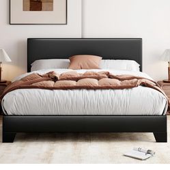 New in box Queen Bed Frame with Adjustable Headboard, Faux Leather Platform Bed with Wood Slats, Heavy Duty Mattress Foundation, No Box Spring Needed,