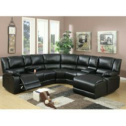 Motion Sectional With Storage And Cup Holders Bonded Leather Plush Backrest Push Back Chaise Firm Price $1,480 Financing Available 