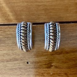 Two Tone Sterling Silver Brass Ribbed Melon Earrings by Thomas Charley