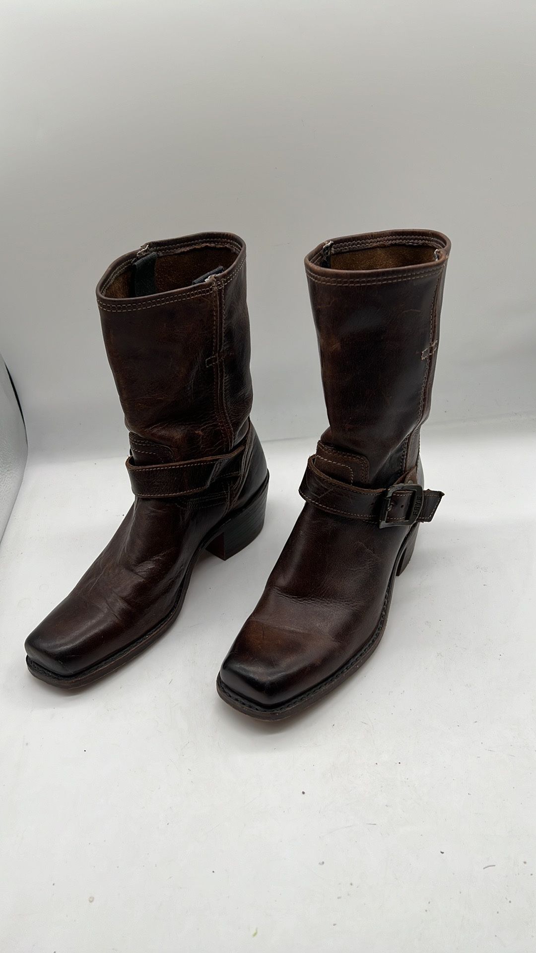 $398 Frye Womens Cavalry 8L Leather Boot Shoes, Dark Brown, US 6.5 M