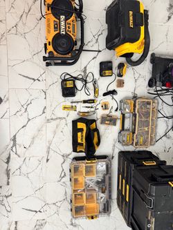 DeWALT Tool Lot – Vacuum, Radio, Batteries, Chargers, Organizers & Hand Tools