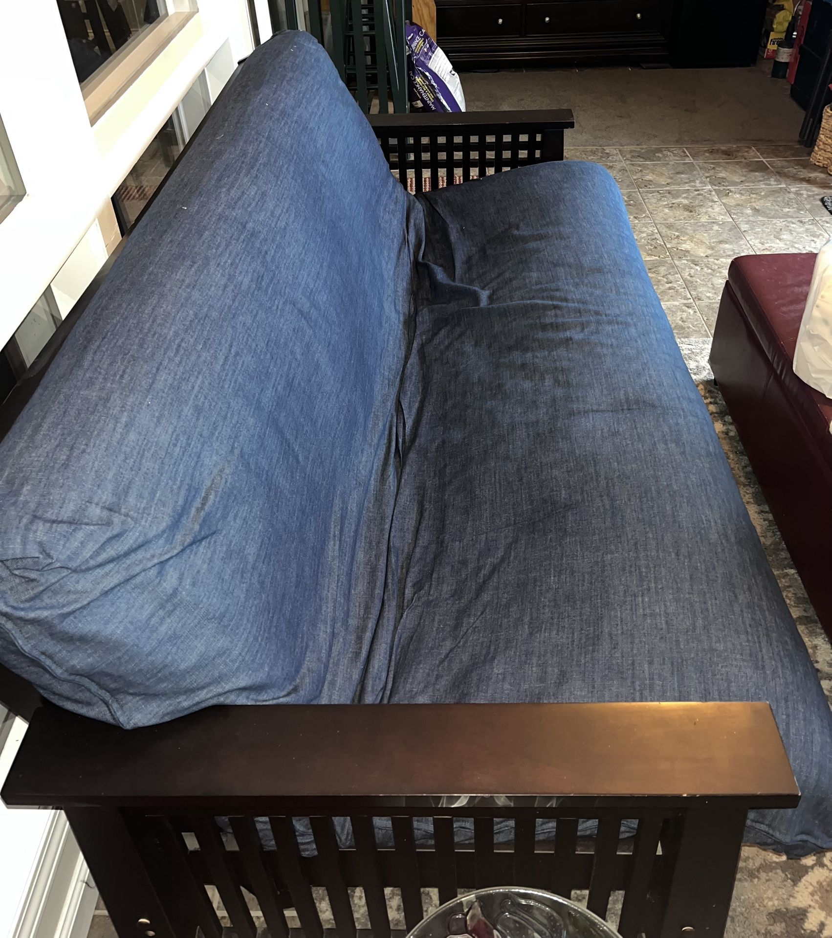 Wooden Futon w/ Queen Size Mattress and Washable Cover