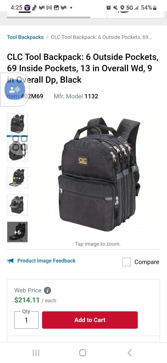 CLC Work Gear 1134 Carpenter's Tool Backpack, 44 Pockets, Padded