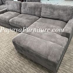 NEW Modern Modular Sectional Couch and Chaise Set Lounge Ashley Style Deep Seating Low Profile Designer Grey Gray Soft Fabric Clearance BIG SALE