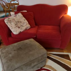 Red Couch Green Ottoman 