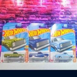 HOT WHEELS '83 CHEVY SILVERADO LIGHT BLUE GREEN & BLUE LOT OF 3 $25