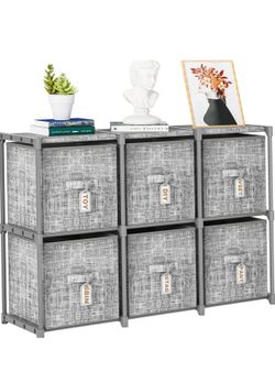 Cube Storage Organizer Shelf with 6 Printed Bins + Labels
