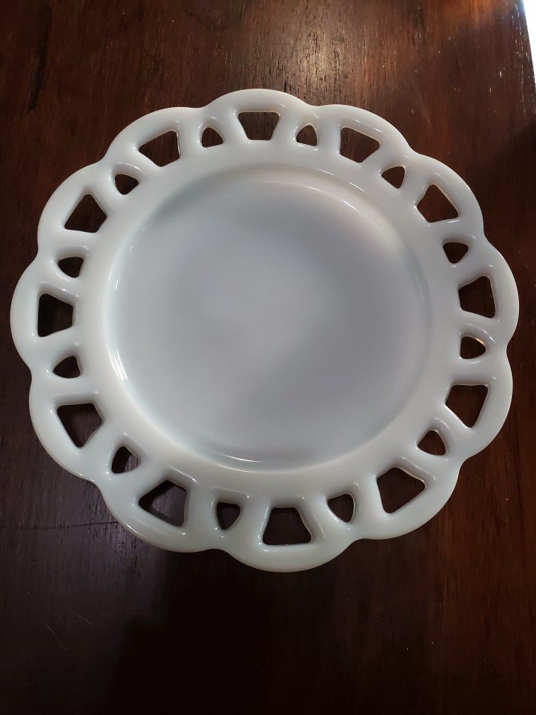 Lace Edge Milk Glass Plate