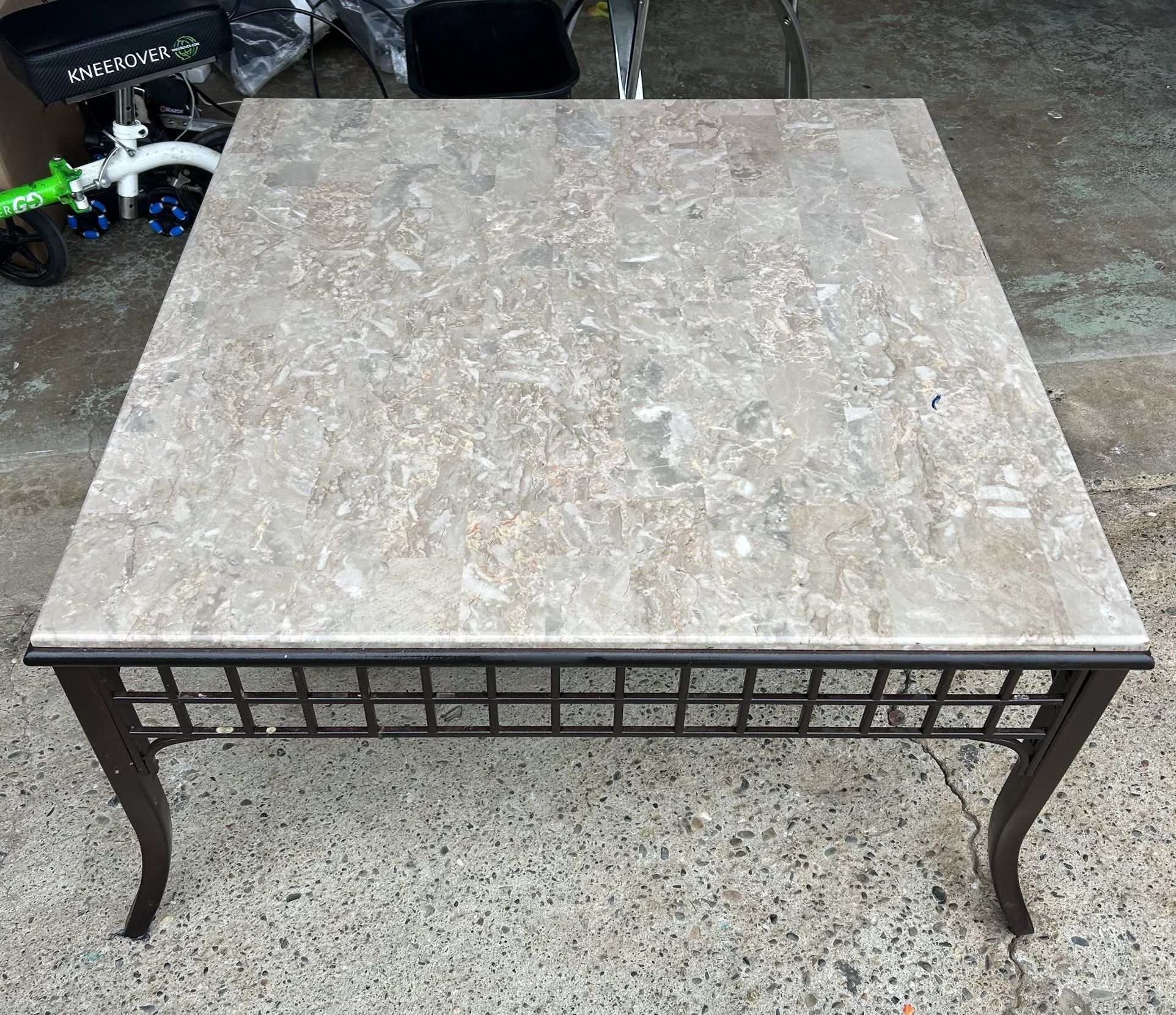 Marble Top Coffee Table – 36”x36”x19” – Elegant & Heavy – Metal Frame