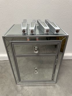 Mirrored Nightstand with Drawer and Cabinet