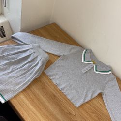 Grey and green coquette long sleeve Skirt Set 