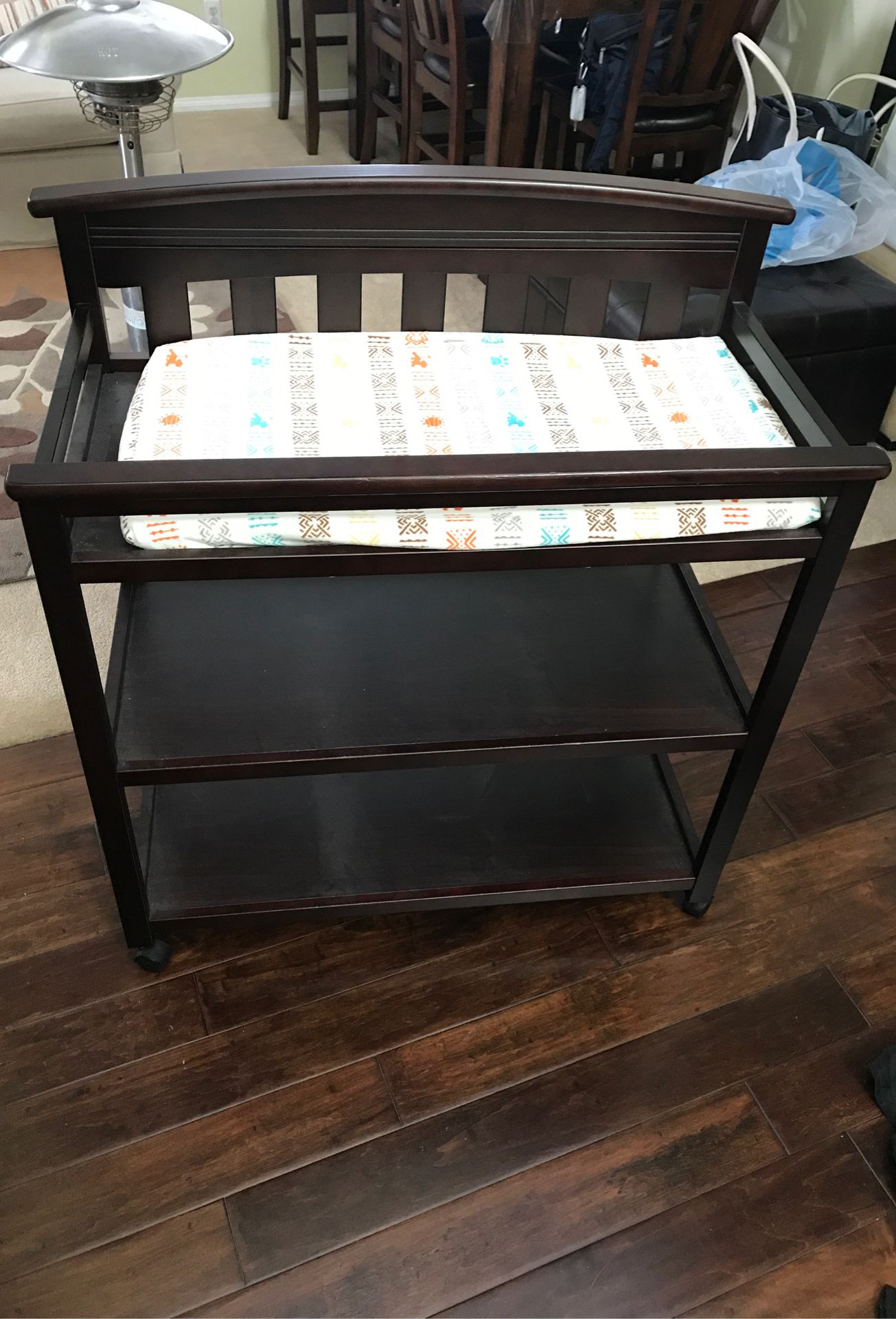 Baby Changing Table with Shelves cherry wood color