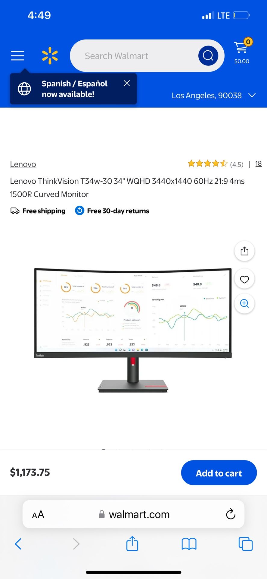 Lenovo Thinkvision 34 Inch Curved Monitor