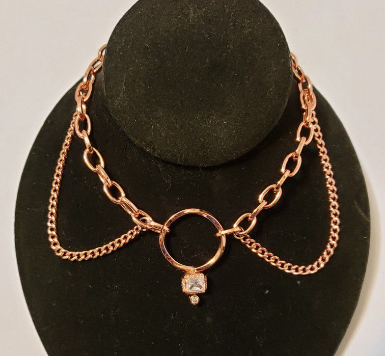 Hand Crafted, Rose Gold Plated, Non Tarnish Chain Necklace with Austrian Crystal. Adjustable 13"-15" Chain and Lobster Claw Clasp.