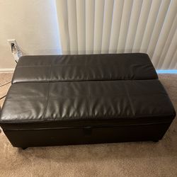 Black Leather Ottoman with Twin Size Folding Sleeper Bed with Mattress Convertible Guest Bed