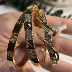 18K Gold Plated Jewelry – Statement Bangles, Rings, Necklaces & Earrings (New)