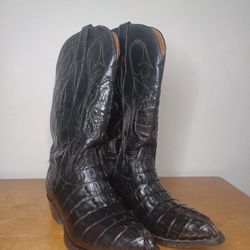 Cowtown Hornback Caiman Alligator Boots 9 Men black cowboy boot