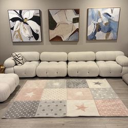 Paco Home Kids Rug for Nursery Checkered with Dots & Stars in Pink White Grey, Size: 5'3" x 7'7"