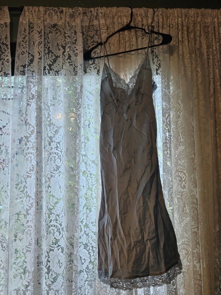 Vintage Baby Blue Lace Silk Slip Dress
