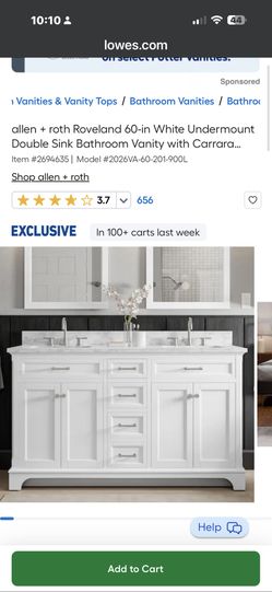 allen + roth Roveland 60-in White Undermount Double Sink Bathroom Vanity with Carrara Natural Marble Top Item #(contact info removed) | Model