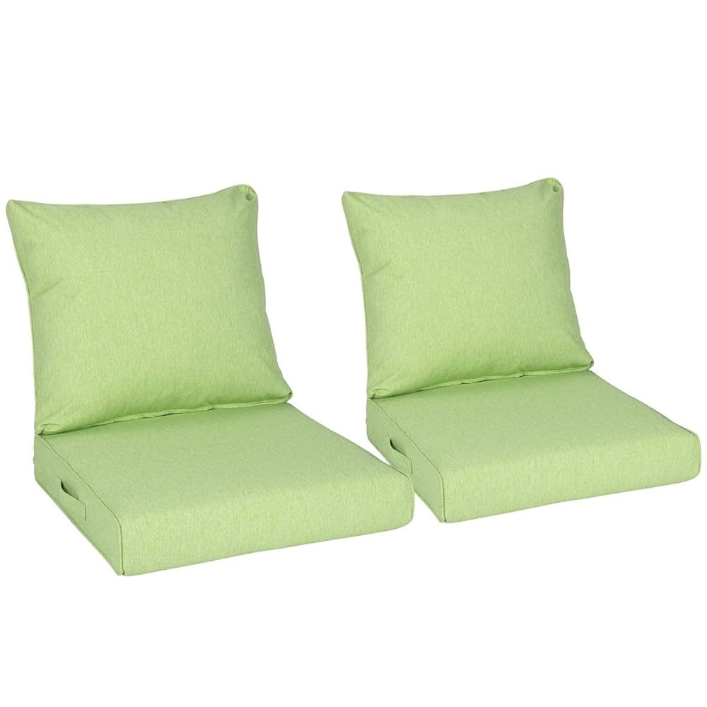 Patio Deep Seat Cushion Set, Water Resistant & Fade Resistant Outdoor Furniture Cushions with Adjustable Straps for Patio, Deck, Garden, Set of 2, Gre