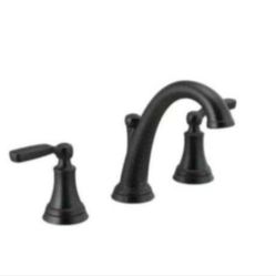 Delta Woodhurst 8 in. Widespread 2-Handle Bathroom Faucet with Metal Drain Assembly in Matte Black