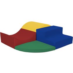 FDP SoftScape Curvy Corner Climber, Indoor Active Play Structure for Toddlers and Kids, Safe Soft Foam for Crawling and Sliding, 4-Piece Set - Assorte