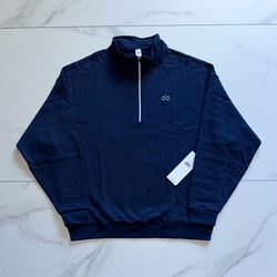 Alo Yoga Accolade 1/4 Zip Pullover Sweatshirt Navy Blue NWT Size Large