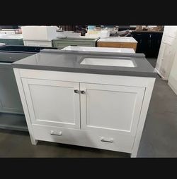 Assembled New 42” Bathroom Vanity w/ Marble Top and Backsplash Storage Cabinet