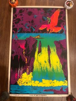 Vintage 1971 Psychedelic Blacklight Poster – Land of the Waterfall
