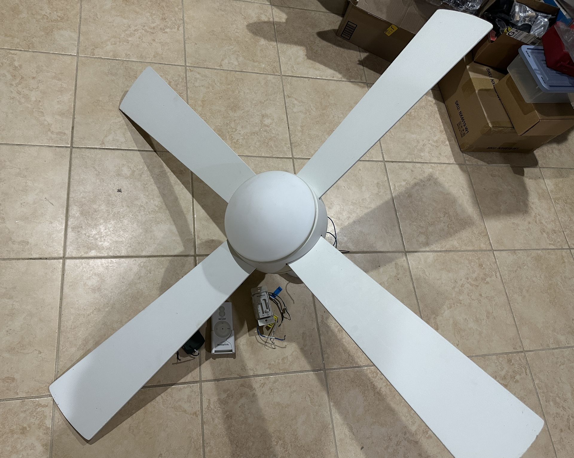Minka-Aire, Aluma Flat White 52" Ceiling Fan with Light & Wall Control & Remote