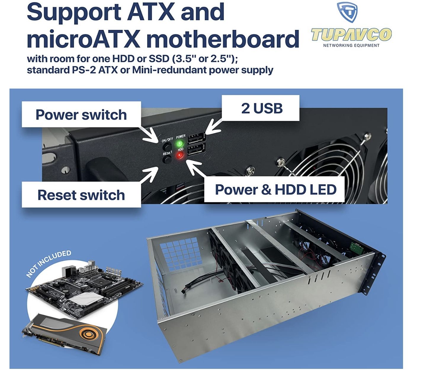 8 GPU Mining Rig Case 4U Rack Mount Miner Server Chassis Frame