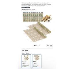 Brand new 10PCS Bamboo Sushi Mat 9.5"x9.5" – Eco-Friendly Sushi Rolling Mat Bamboo, Durable Sushi Roller for Home Cooking, Beginners & Professional Su