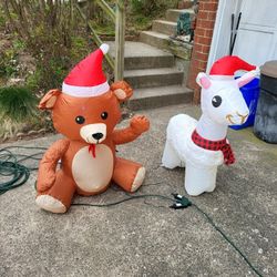 Gemmy Inflatable Christmas Bear and Sheep or Llama