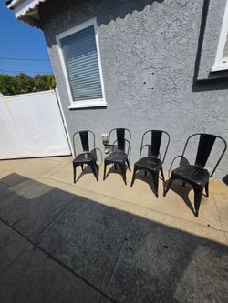 Set of 4 Black Metal Tolix-Style Chairs