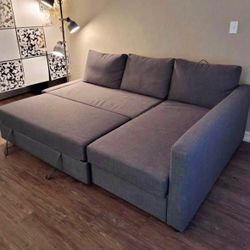 Modern Gray 90” Sleeper Sectional Sofa with Reversible Storage Chaise