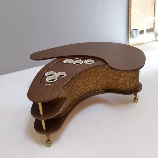 Grand Server Boomerang Kidney Shaped Hidden Bar Coffee Table From 1960 Worlds Fair