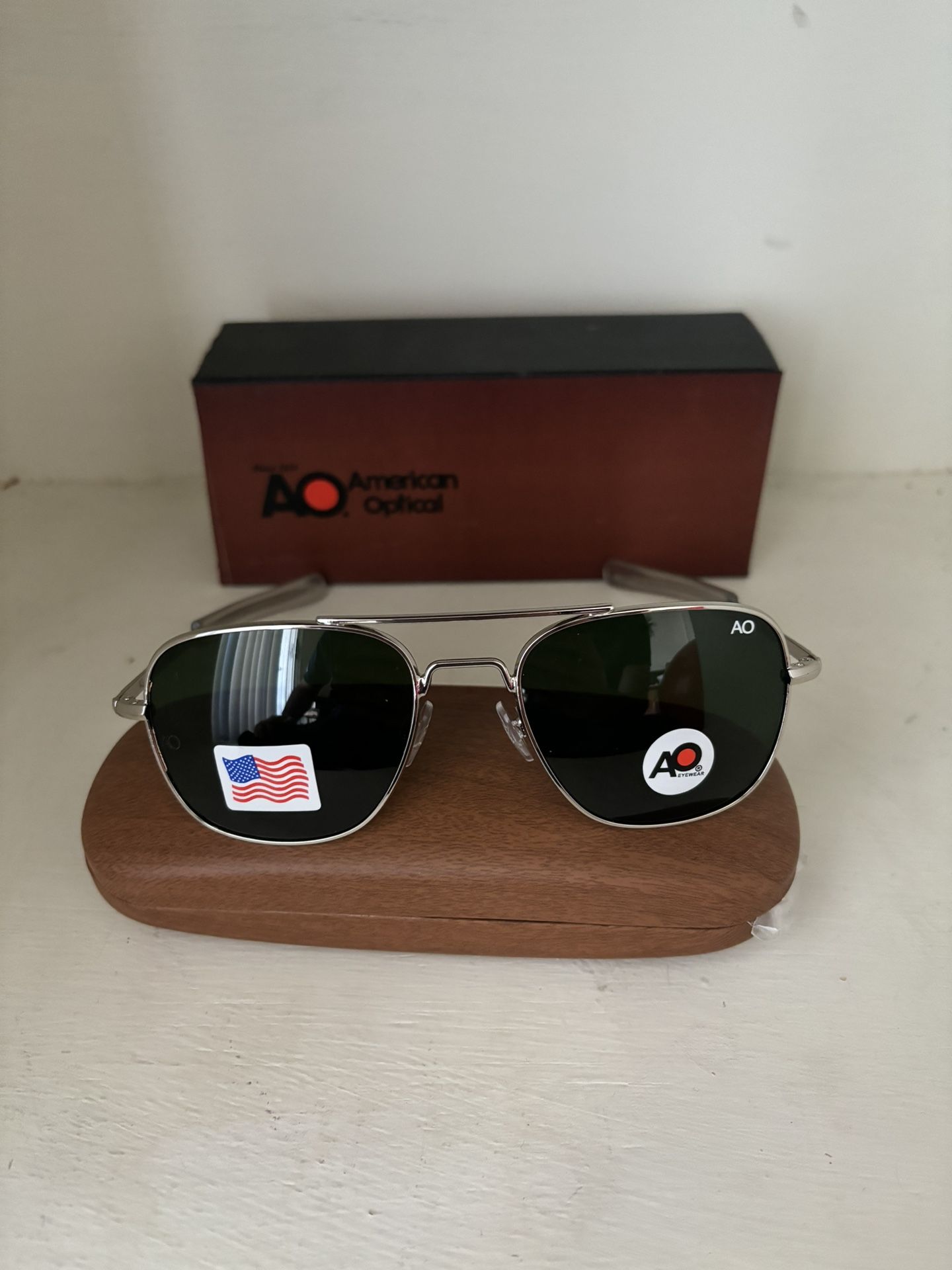Ao American Opticals Spymaster Aviator 45mm Silver Frame green Lens sunglasses