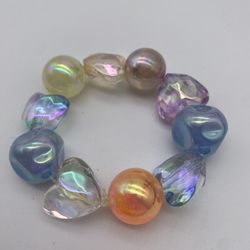 Hearts And Iridescent Faux Pearl Beaded Bracelet